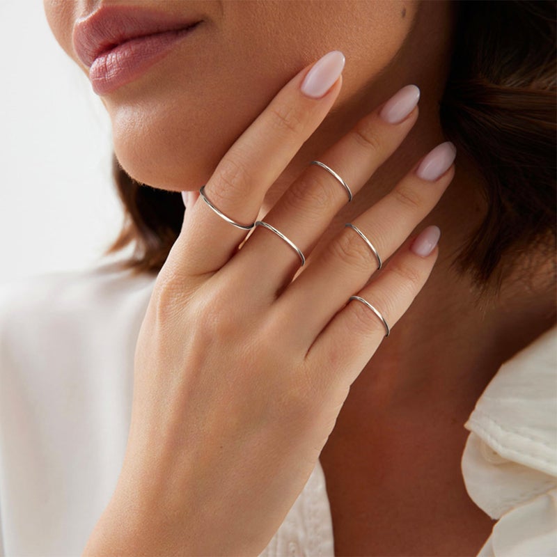 MILACOLATO Silver Rings for Women | 1mm Thin Stainless Steel Bands Rings | Midi Thumb Pinky Toe Stacking Kunckle Rings 7Pcs | Rounded Comfort-Fit Size 3/4/5/6/7/8/9 - Image 5
